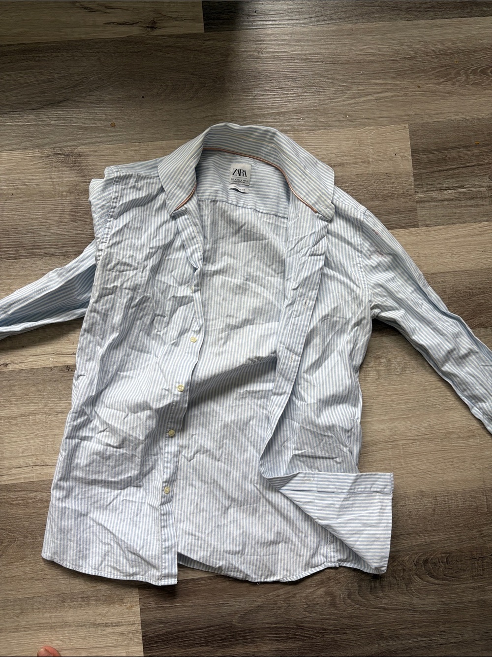 Zara White Shirt with Light Blue Pinstripes